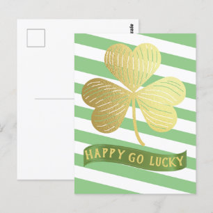 Cartão Postal Happy Go Lucky Dourado Dia de São Patrício Shamroc