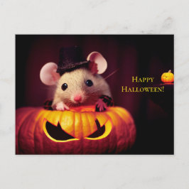 Cartão Postal  Happy Halloween. Kleine niedliche Maus mit Kürbis