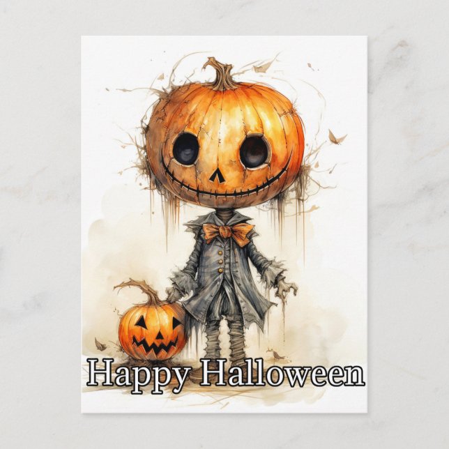 Cartão Postal Happy Halloween Pumpkin Fiend (Frente)