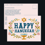 Cartão Postal HAPPY HANUKKAH Floral Wreath Menorah Texto persona<br><div class="desc">Texto desenhado à mão e flores por mim para você. Clique em "personalizar" para editar e adicionar seu próprio texto e retornar o endereço à parte traseira do cartão postal ou alterar as cores de fundo. Tudo é personalizável. Para mais designs e cores, verifique meu compro! Ou me avise se...</div>