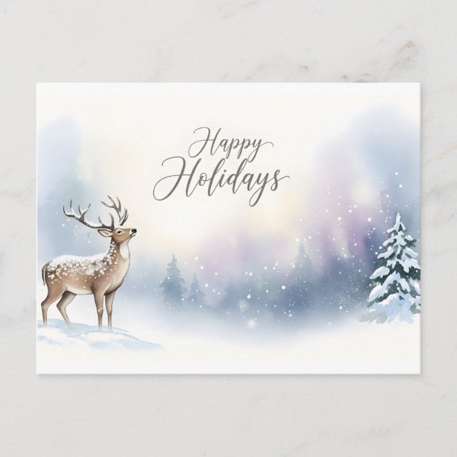 Cartão Postal Happy Holidays Winter Woodland Greeting (Frente)