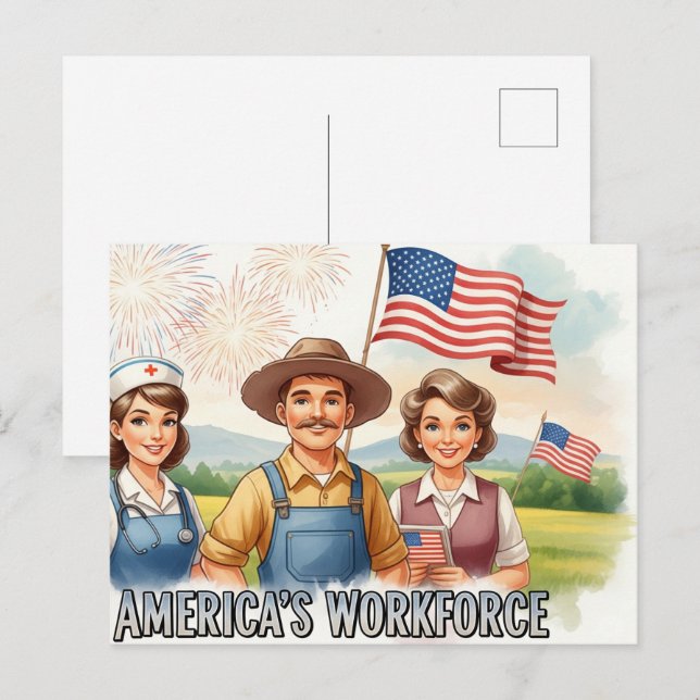 Cartão Postal Happy Labor Day  with Flag Postcard (Frente/Verso)