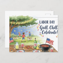 Happy Labor Day with Flag Postcard