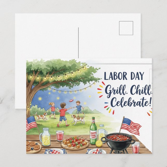 Cartão Postal Happy Labor Day  with Flag Postcard (Frente/Verso)