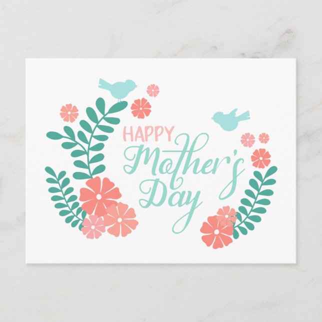 Cartão Postal Happy mother's day calligraphy text flowers (Frente)