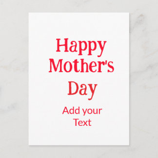 Cartão Postal Happy mother's day red add text simple minimal mom