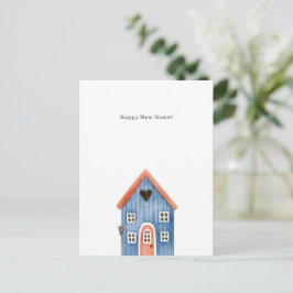 Cartão Postal Happy New Home Quote Blue House Illustration Card