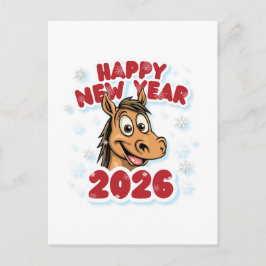 Cartão Postal Happy New Year 2026: Year of the Horse Mascot
