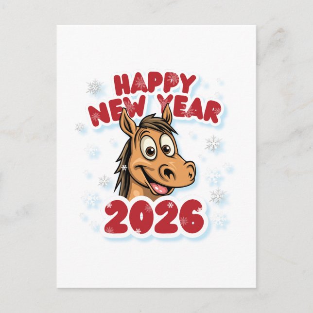 Cartão Postal Happy New Year 2026: Year of the Horse Mascot (Frente)
