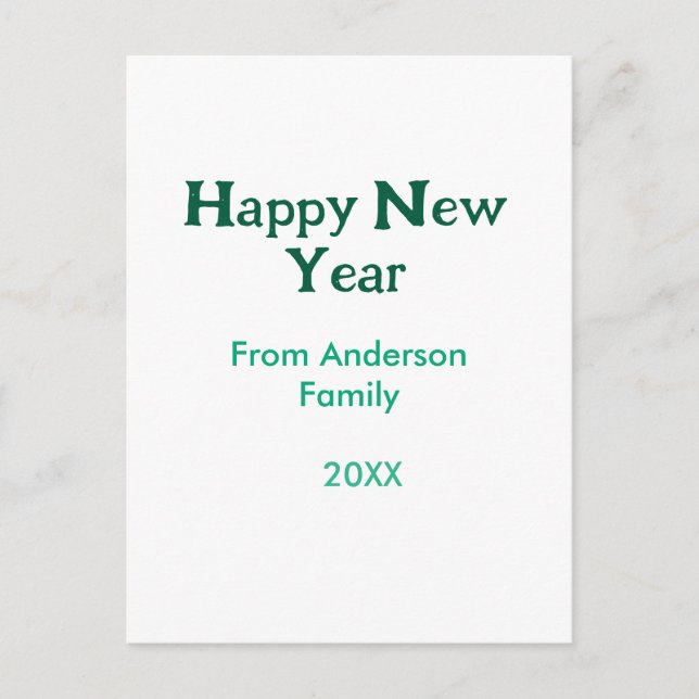 Cartão Postal Happy new year green add family name year simple  (Frente)