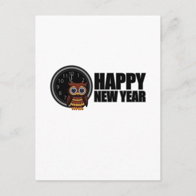 Cartão Postal Happy New Year - Owl  (Frente)