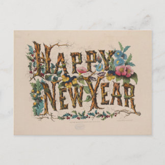 Cartão Postal  Happy New Year, Vintage Currier & Ives Print