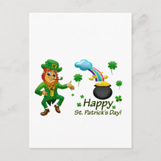 Cartão Postal Happy Saint Patrick's Day Leprechaun Rainbow 