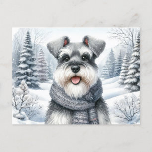 Cartão Postal Happy Schnauzer em Arte de Inverno Scarf
