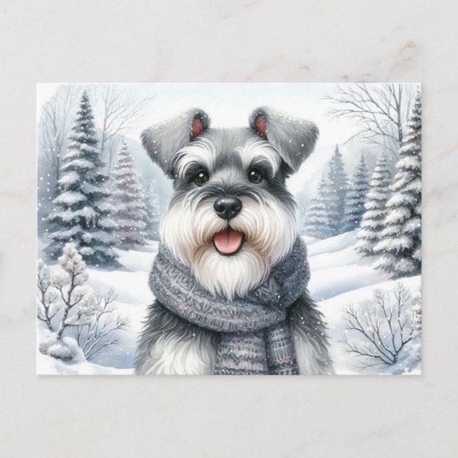 Cartão Postal Happy Schnauzer em Arte de Inverno Scarf (Frente)
