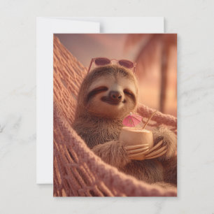Cartão Postal Happy Sloth Relaxando em um Hammock