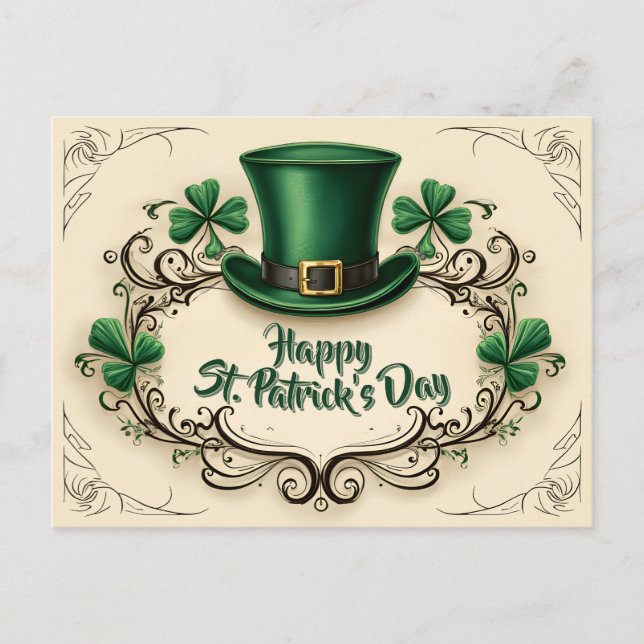 Cartão Postal Happy St. Patrick’s Day Shamrock Design (Frente)