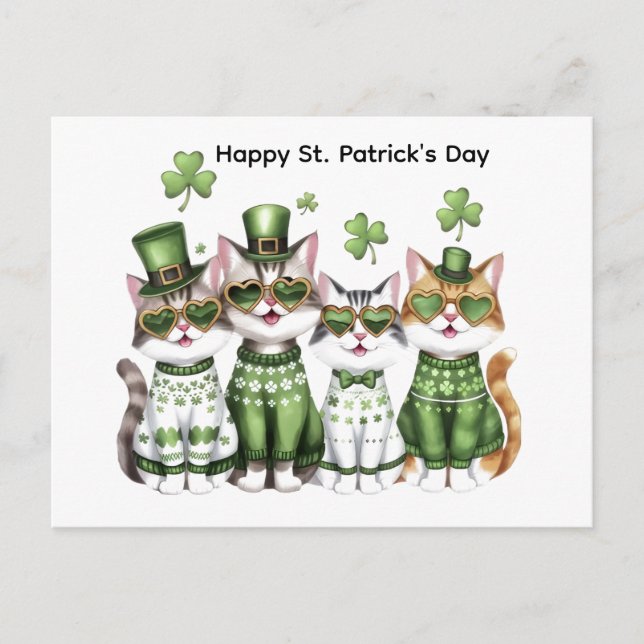 Cartão Postal Happy St. Patrick's Day cats (Frente)