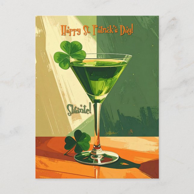 Cartão Postal Happy St. Patrick's Day Shamrock Martini  (Frente)