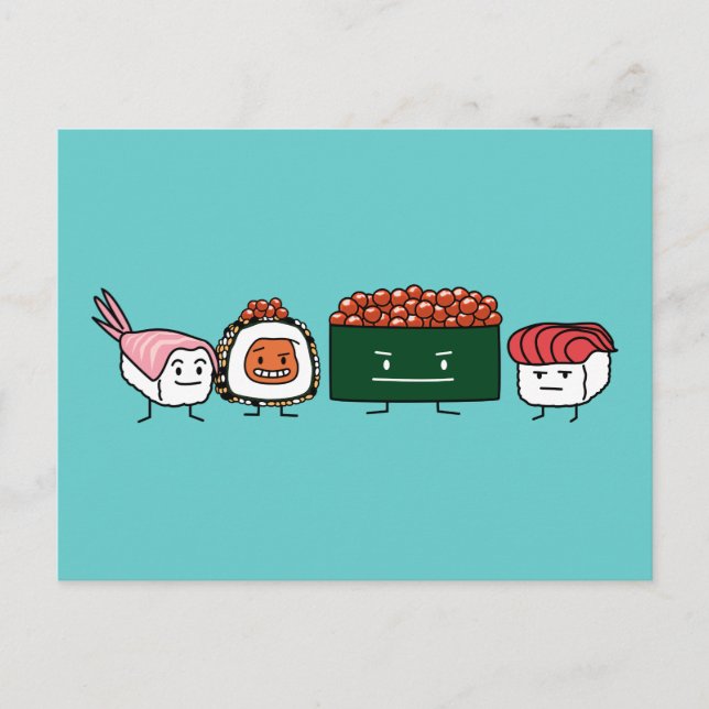 Cartão Postal Happy Sushi Rolls Comida Japonesa (Frente)