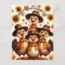 Cartão Postal Happy Thanksgiving Turkey Family Card