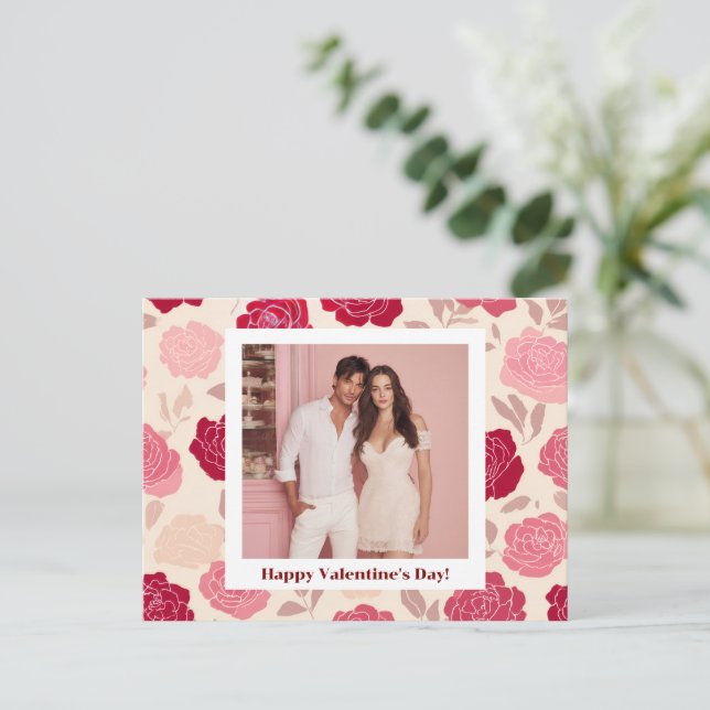 Cartão Postal Happy Valentine’s Day – Custom Photo & Text Card (Em pé/Frente)