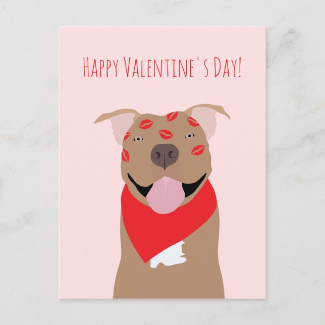 Cartão Postal Happy Valentines Day American Buldog Kiss Marks (Frente)