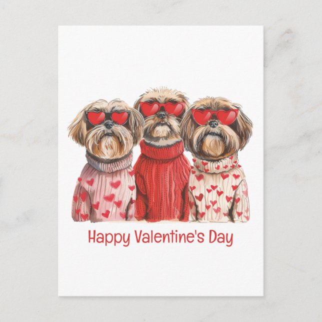 Cartão Postal Happy Valentines Day Shih Tzu Dogs (Frente)