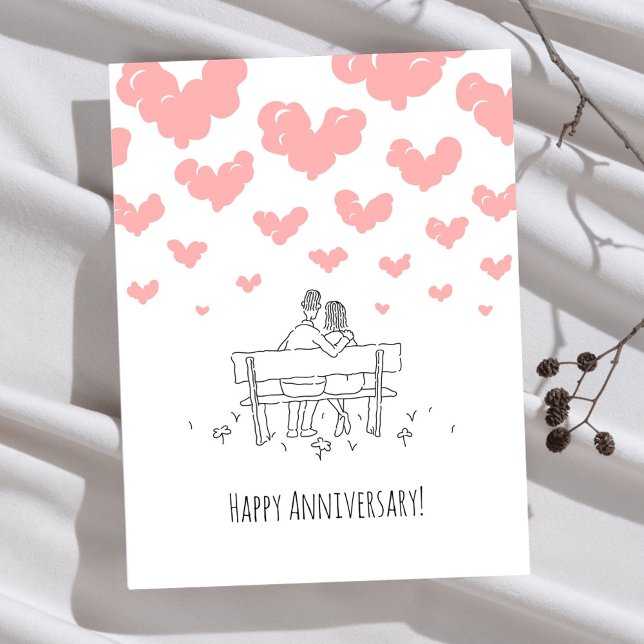 Cartão Postal Happy Wedding Anniversary Married Couple Hearts (Criador carregado)