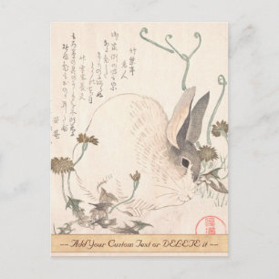Cartão Postal Hare e Dandelion, Kubo Shunman, arte japonesa