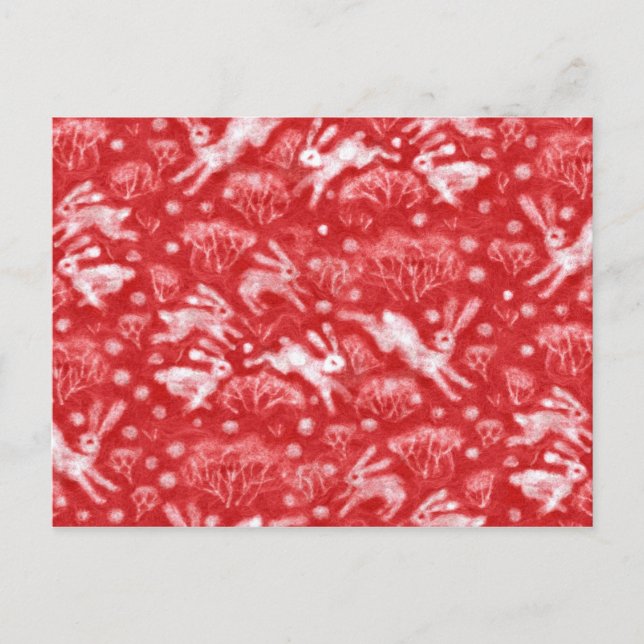 Cartão Postal Hares Snow Field White Rabits Inverno Animais Verm (Frente)