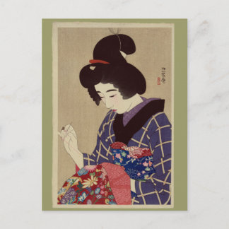 Cartão Postal "Hari shigoto" (Sewing) por Itō Shinsui