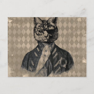 Cartão Postal Harlequin Cat Grunge