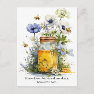 Cartão Postal Harmonia Dourada Mel, Flores e Abelhas