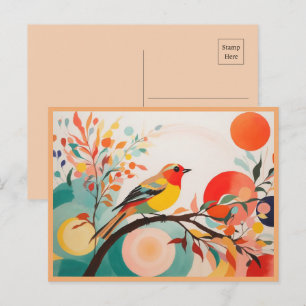 Cartão Postal Harmonia Melódica, Passarinho Abstrato no Galho da