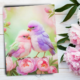 Cartão Postal Harmonia Pastel: Pássaros Cantores Fofos
