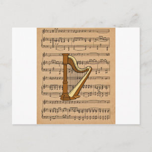 Cartão Postal Harp com plano de fundo de música