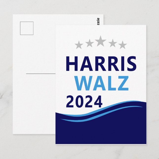 Cartão Postal Harris Walz 2024 para Presidente Blue Wave (Frente/Verso)