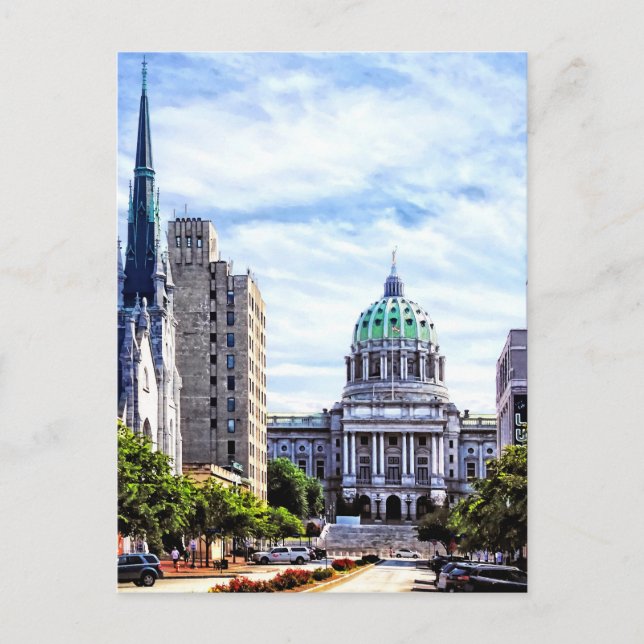 Cartão Postal Harrisburg PA - Capitólio visto da State Street (Frente)