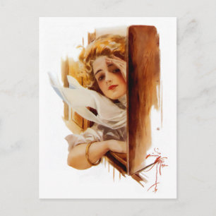 Cartão Postal Harrison Fisher: Mulher em trem