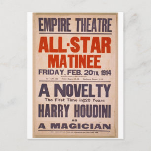 Cartão Postal Harry Houdini, como Teatro Retro 'Um Mago'