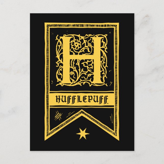 Cartão Postal Harry Potter | Banner Monograma Hufflepuff (Frente)