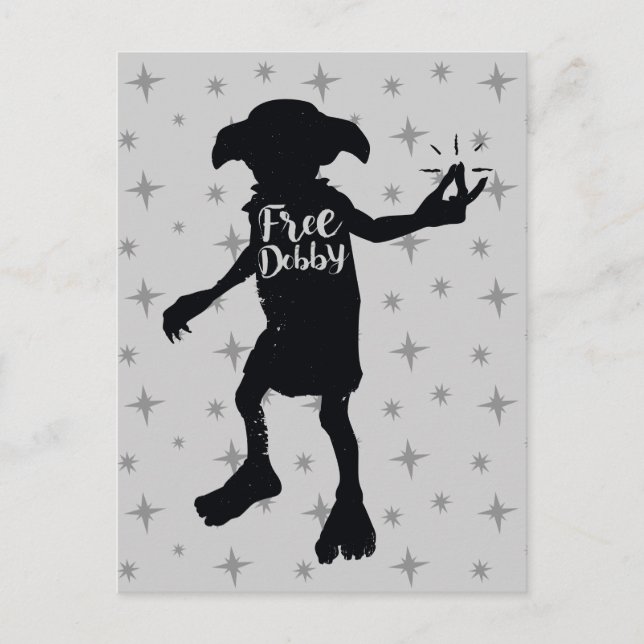 Cartão Postal Harry Potter | "Dobby Livre" Silhueta Tipografia (Frente)