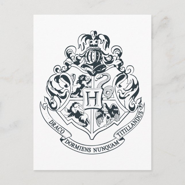Cartão Postal Harry Potter | Hogwarts Crest - Preto e Branco (Frente)