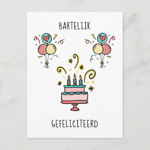 Cartão Postal Hartelijk Gefeliciteerd Feliz Aniversário