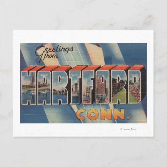 Cartão Postal Hartford, Connecticut - Cenas com Letra Grande 2 (Frente)