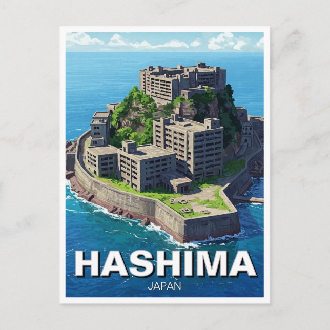 Cartão Postal Hashima Japão Ilha da Batalha Naval Gunkanjima Via (Frente)