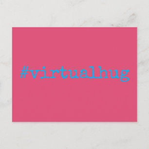 Cartão Postal Hashtag Virtual Hug in Bright Sky Blue & Hot Pink