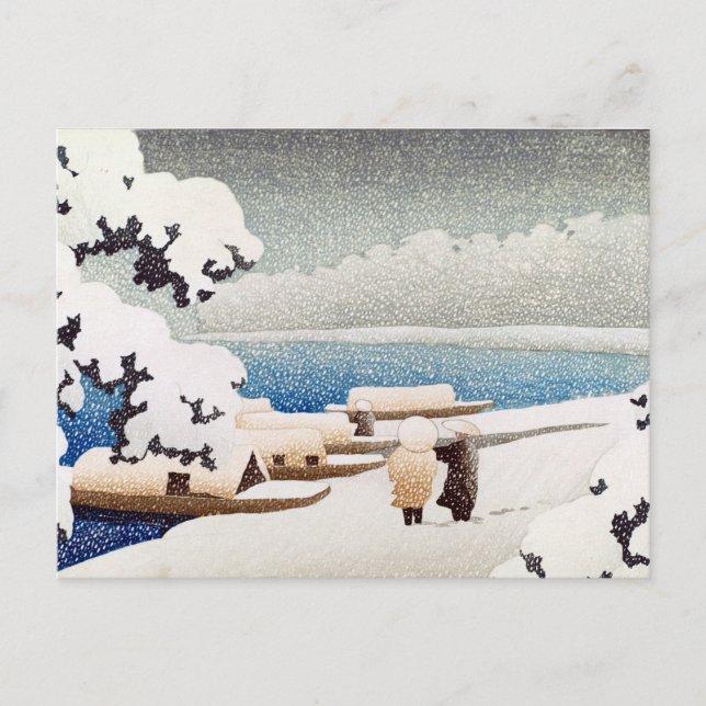 Cartão Postal Hasui Kawase Snow em Hashidate (Yuki no hashidate) (Frente)