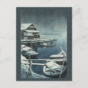 Cartão Postal Hasui Kawase Winter Snow Lake Scene 